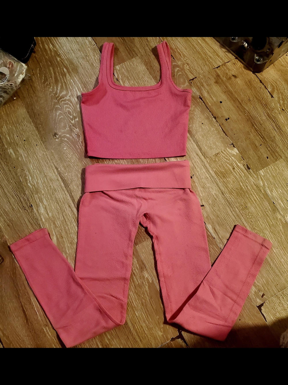 Hollister & Derek Heart Ribbed Crop Tank & Fold Over Leggings Set